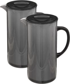 Set De 2 Carafes Pichet/pichet à Jus Avec Couvercle 1950 Ml Noir - Dimensions : 18 X 10,5 X 25 Cm - Matière : Plastique