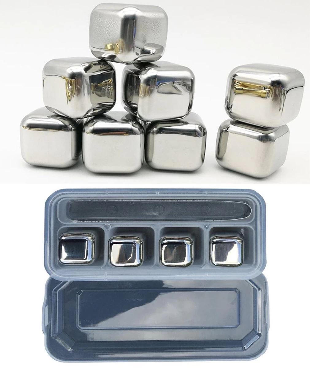 Pierres à Whisky En Acier Inoxydable - Lot De 4 Avec Pinces Et Boîte De Rangement - Glaçons Réutilisables - Gift Man - Pierres à Whisky 4 Pierres à Whisky En Acier Inoxydable - Lot De 4 Avec Pinces Et Boîte De Rangement - Glaçons Réutilisables - Gift Man - Pierres à Whisky – Image 2