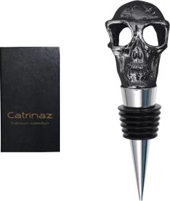 Catrinaz® - Bouchon De Bouteille Premium Avec Tête De Mort - Bouchon à Vin - Noir - Tête De Mort Noire - Tête De Mort - Coffret Cadeau Luxe - Cadeau Uniek - Cadeau Homme Et Femme