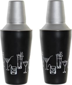 2x Shakers à Cocktails Noirs 500 Ml En Acier Inoxydable - Fournitures De Cuisine - Fournitures Bar/café - Réaliser Des Cocktails - Mix/ Shake Cups