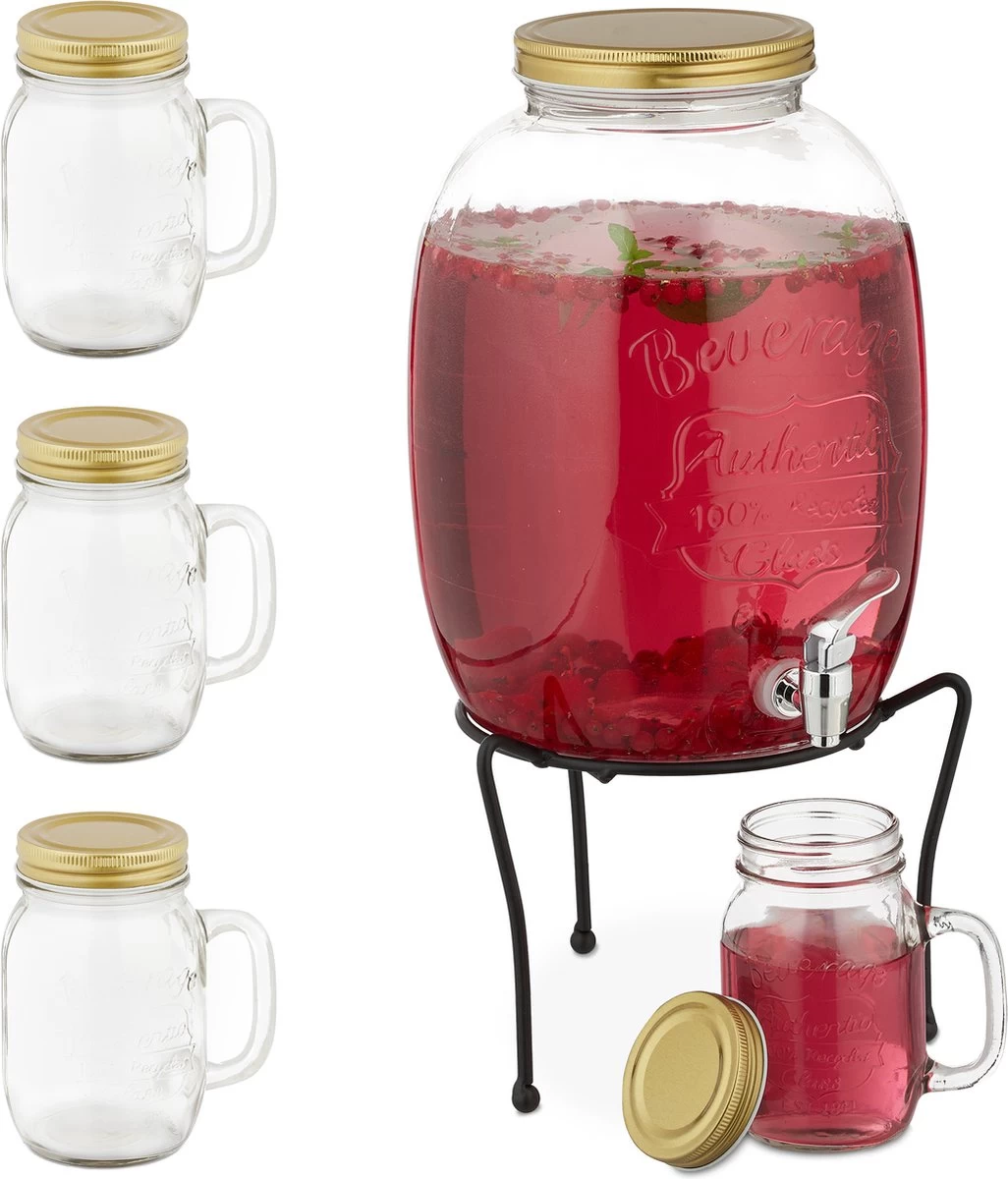 Set De Robinet De Limonade Relaxdays - 4 Verres à Boire Avec Couvercle - Distributeur De Boissons Avec Robinet - 8,5 L 3 Set De Robinet De Limonade Relaxdays - 4 Verres à Boire Avec Couvercle - Distributeur De Boissons Avec Robinet - 8,5 L