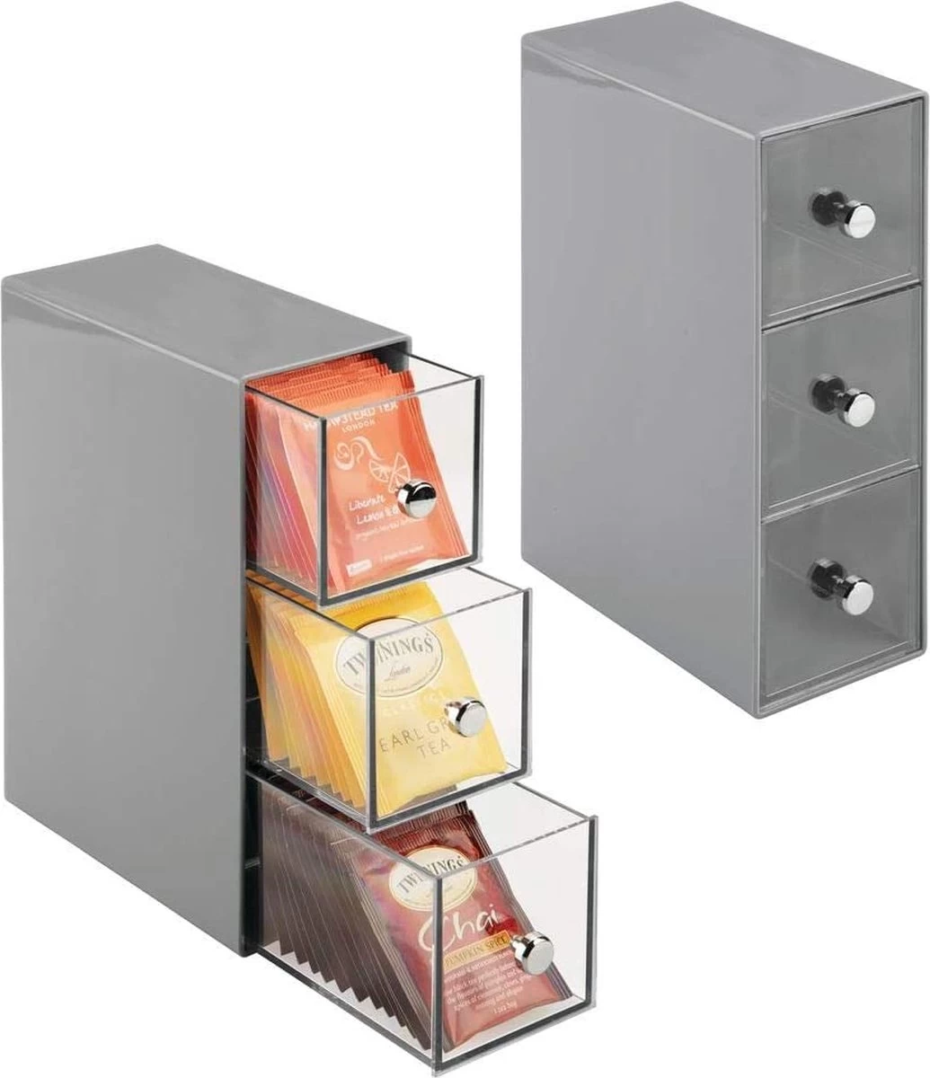 Boîte à Thé - Commode/boîte De Rangement/organisateur - Pour La Cuisine - Pour Différents Types De Sachets De Thé, Dosettes De Café, édulcorants Et Plus - Pratique/résistant - Gris/transparent - Emballé Par 2 Pièces 5 Boîte à Thé - Commode/boîte De Rangement/organisateur - Pour La Cuisine - Pour Différents Types De Sachets De Thé, Dosettes De Café, édulcorants Et Plus - Pratique/résistant - Gris/transparent - Emballé Par 2 Pièces – Image 3
