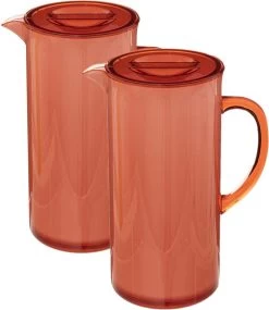 Set De 2 Carafes Pichet/pichet à Jus Avec Couvercle 1950 Ml Rouge - Dimensions : 18 X 10,5 X 25 Cm - Matière : Plastique