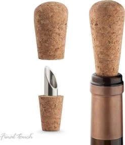 Final Touch - Bouchon Et Verseur De Bouteille De Vin En Liège FTA7500 Set De 2