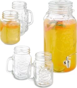 Distributeur De Boissons Relaxdays Avec Robinet - 3,4 L - Pichet De Jus Avec 4 Verres - Distributeur De Limonade