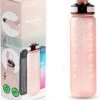Supplife Motivational Water Bottle - Gourde De 1 Litre - Gourde Avec Marqueur De Temps - Avec Paille - Adultes - Enfants - Or Rose - Brosse De Nettoyage Incluse