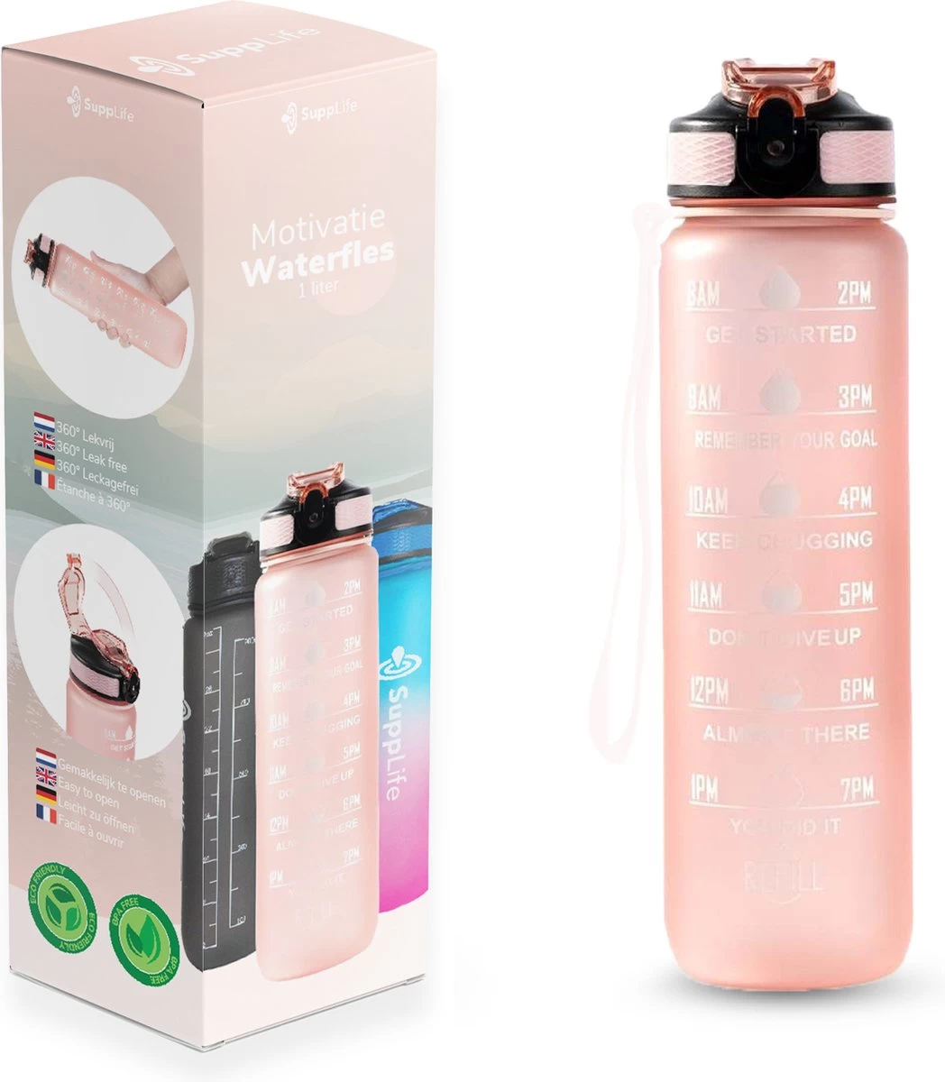 Supplife Motivational Water Bottle - Gourde De 1 Litre - Gourde Avec Marqueur De Temps - Avec Paille - Adultes - Enfants - Or Rose - Brosse De Nettoyage Incluse 3 Supplife Motivational Water Bottle - Gourde De 1 Litre - Gourde Avec Marqueur De Temps - Avec Paille - Adultes - Enfants - Or Rose - Brosse De Nettoyage Incluse