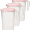 3x Pichet à Eau/pichet à Jus Transparent/rose Avec Couvercle 1,6 Litre En Plastique - Pichet étroit Qui Tient Dans La Porte Du Réfrigérateur -Dégustation Délicate 1052x1200 2