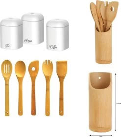 Accessoires De Cuisine - Boîtes De Rangement Pour Le Thee , Le Café Et Le Sucre - Ensemble De Spatules En Bois - Ensemble D'ustensiles De Cuisine