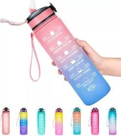 Gourde Motivation - Gourde Avec Marquage De L'heure - Avec Paille En Siliconen - 1 Litre - Rose - Marquages Horaires - Sans BPA - Bec Verseur Pratique - Water - Adultes Et Enfants - Cadeau - Saint Valentin - Bouteille De Sport - Fitness -Dégustation Délicate 1066x1200 6