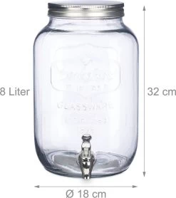 Relaxdays 2x Distributeur De Boissons 8 Litres - Distributeur D'eau En Verre - Robinet De Limonade - Robinet - Rétro -Dégustation Délicate 1067x1200 1