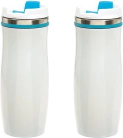 Set De 3x Pièces Tasses Chauffantes / Tasses En Acier Inoxydable Hiver Blanc / Turquoise 400 Ml - Tasse Isolante / Tasses Thermos - Double Paroi