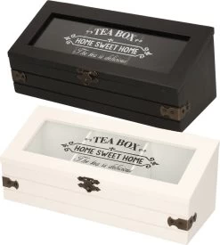 Excellent Houseware Set De 2x Boîtes à Thé/coffres à Thé En Bois Blanc/gris Anthracite Avec 3 Compartiments 24 X 9 X 9 Cm
