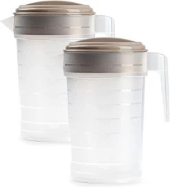 3x Pichet à Eau/pichet à Jus Transparent/taupe Avec Couvercle 2 Litres En Plastiqueï¿½- Pichet étroit Qui Tient Dans La Porte Du Réfrigérateur