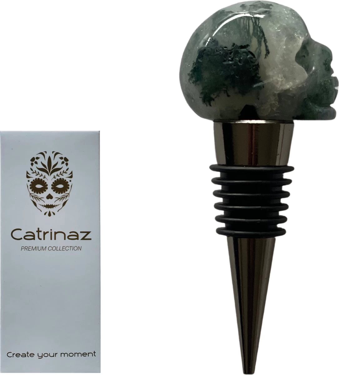 Catrinaz® - Bouchon De Bouteille Premium Avec Tête De Mort - Pierre Naturelle D'agate Moss - Bouchon à Vin - Tête De Mort - Tête De Mort - Coffret Cadeau Luxe - Cadeau Uniek - Cadeau Homme Et Femme 3 Catrinaz® - Bouchon De Bouteille Premium Avec Tête De Mort - Pierre Naturelle D'agate Moss - Bouchon à Vin - Tête De Mort - Tête De Mort - Coffret Cadeau Luxe - Cadeau Uniek - Cadeau Homme Et Femme