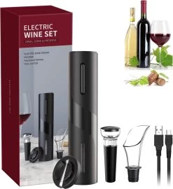 Ouvre-vin électrique, Tire-bouchon Automatique Sans Fil 5 En 1 Avec Bec Verseur, Coupe-feuille, Bouchon à Vin Sous Vide Et Piles Incluses Cadeau Idéal Pour Les Amateurs De Vin -Dégustation Délicate 1098x1200 2
