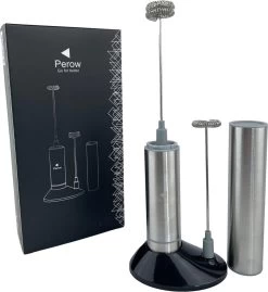 Perow à Lait électrique Perow - Mousseur à Lait - Avec Piles - Argent - Acier Inoxydable