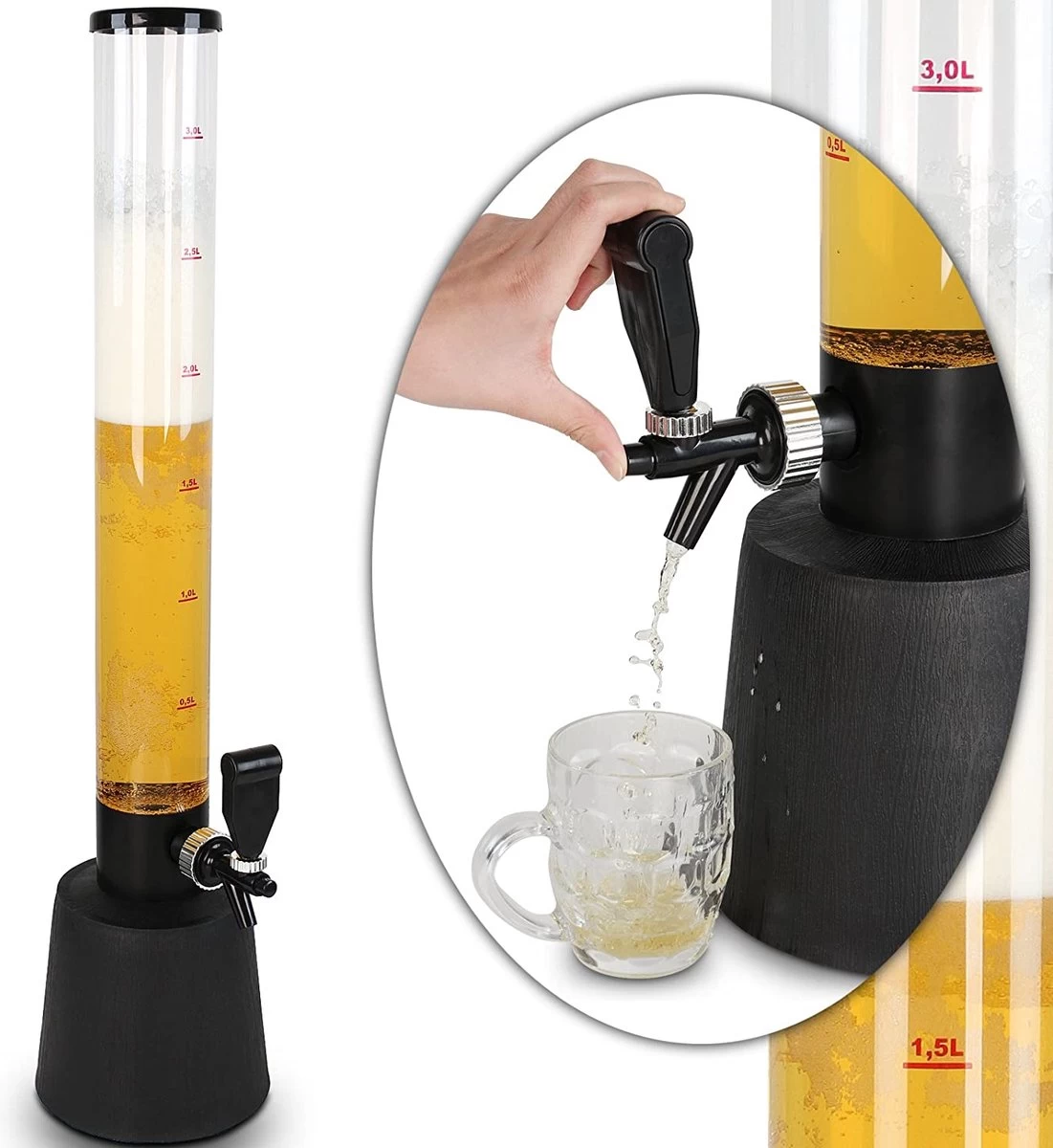 Jago® Beer Tower 3,5 Litres - Robinet à Bière - Distributeur De Boissons - Robinet Domestique - Avec Robinet - Hauteur 90 Cm 3 Jago® Beer Tower 3,5 Litres - Robinet à Bière - Distributeur De Boissons - Robinet Domestique - Avec Robinet - Hauteur 90 Cm