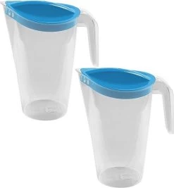 2x Pichets à Eau / Pichets à Jus Avec Couvercles Bleus 1, 75 Litres En Plastique 13 X 22 Cm - Pichets De Taille Compacte Qui Rentrent Dans La Porte Du Réfrigérateur - Pichets à Jus / Pichets à Eau / Pichets / Pichets à Limonade