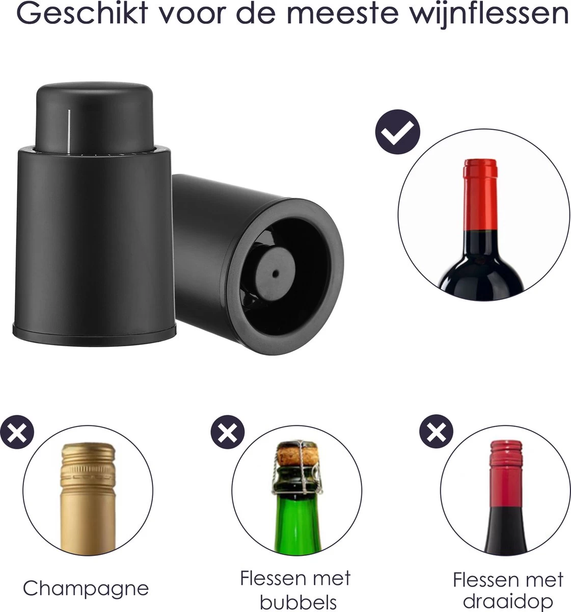 Behave Vin Stopper - Pompe à Vide à Vin - Vin Cap - Bouchon à Vin - économiseur De Vin - Bouchon De Bouteilles - Noir 5 Behave Vin Stopper - Pompe à Vide à Vin - Vin Cap - Bouchon à Vin - économiseur De Vin - Bouchon De Bouteilles - Noir – Image 3