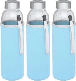 6x Bouteille D'eau/bidon En Verre Avec Housse De Protection Softshell Bleu Clair 500 Ml - Gourde De Sport - Gourde De Sport