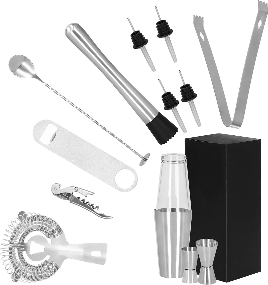 Ensemble De Cocktails Set | Set De 14 Shakers à Cocktail | Y Compris Boîte-cadeau | ACIER INOXYDABLE | Couleur Argent 20 Ensemble De Cocktails Set | Set De 14 Shakers à Cocktail | Y Compris Boîte-cadeau | ACIER INOXYDABLE | Couleur Argent – Image 18