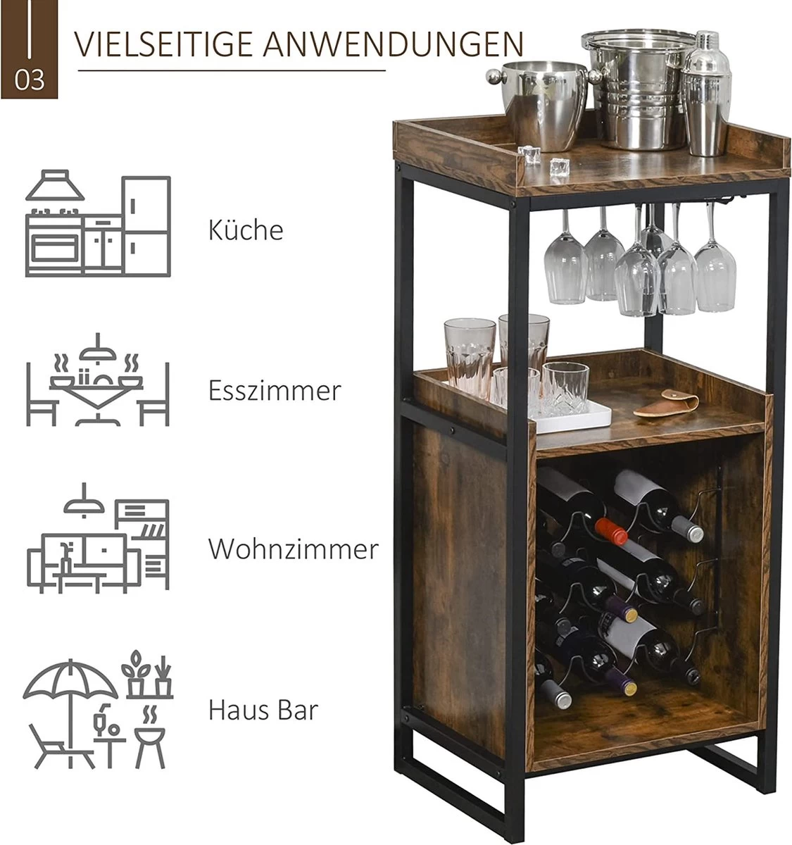 IN.HOMEXL Boxwel - Cave à Vin - Casier à Vin Métal - Bois - Armoire Industrielle - Pour 9 Bouteilles - 113 X 52 X 40 Cm Bois - Marron / Zwart 6 IN.HOMEXL Boxwel - Cave à Vin - Casier à Vin Métal - Bois - Armoire Industrielle - Pour 9 Bouteilles - 113 X 52 X 40 Cm Bois - Marron / Zwart – Image 4