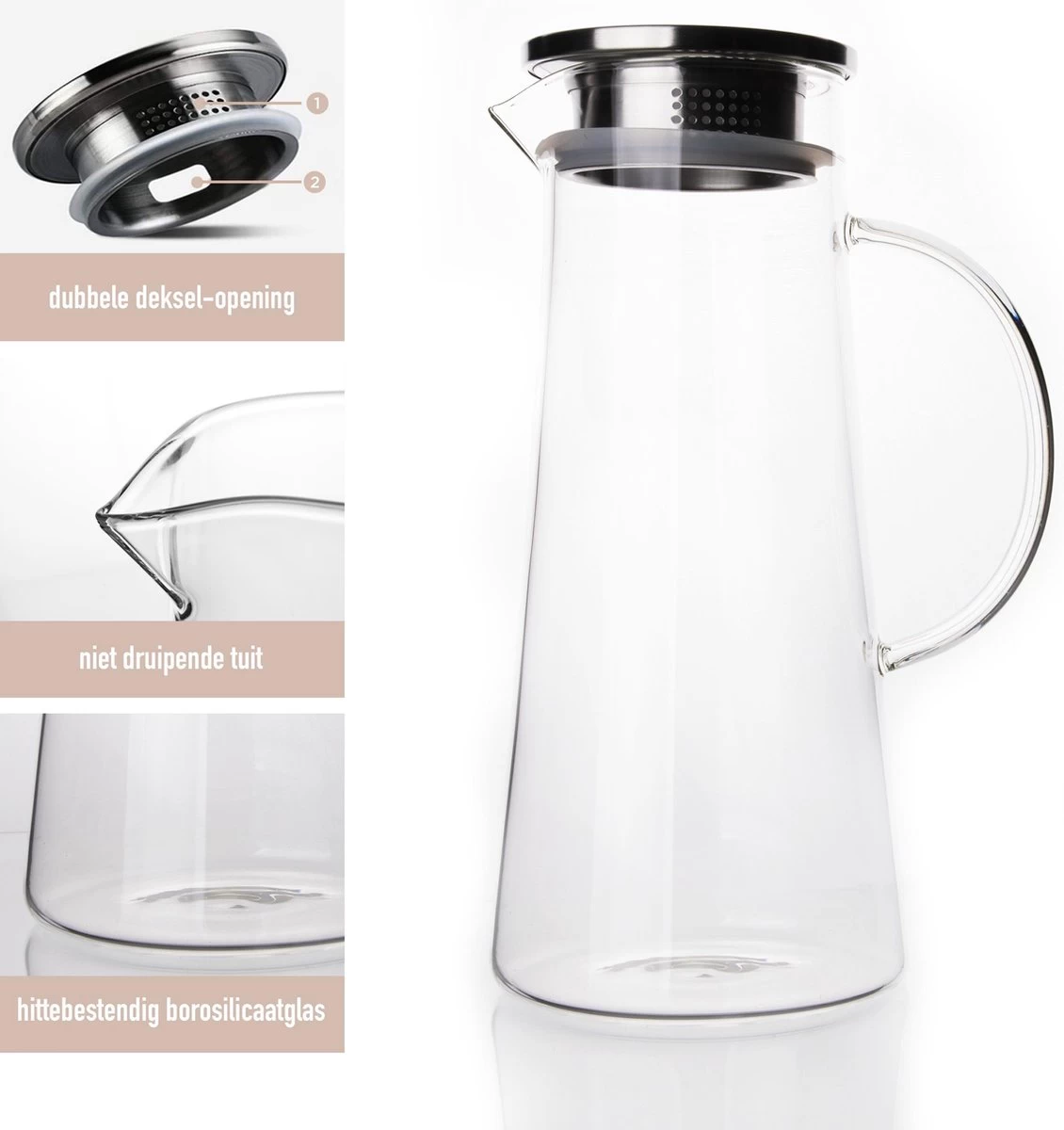 Pichet à Eau En Verres MÊZON® - Carafe à Eau Pour Eau De Fruits - Carafe Multifonctionnelle - Pichet Avec Couvercle - Capacité 1,5L 4 Pichet à Eau En Verres MÊZON® - Carafe à Eau Pour Eau De Fruits - Carafe Multifonctionnelle - Pichet Avec Couvercle - Capacité 1,5L – Image 2