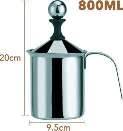 DOWO® - Mousseur à Lait Manuel - Acier Inoxydable - 800 Ml - Mousseur à Lait - Passe Au Lave-vaisselle - Barista - Pot à Lait - Base Résistante à La Chaleur - Induction -Dégustation Délicate 1133x1200 2