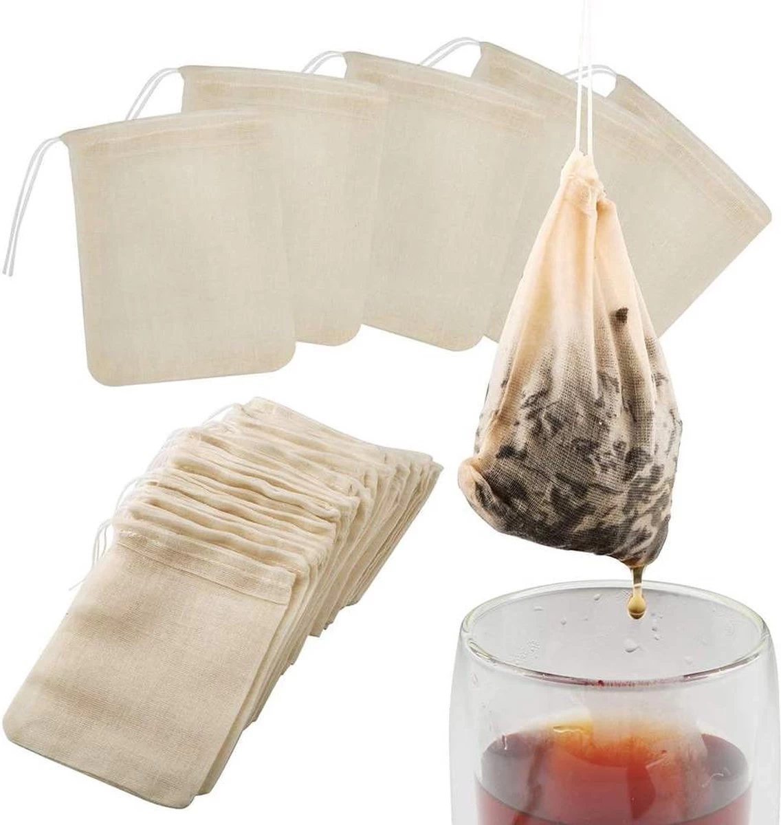 Repus - Sachets à Thé Réutilisables En Coton Bio - Set De 4 - Sachet à Thé/Sac à Herbes Avec Cordon - Lavable - 6 X 8 CM 4 Repus - Sachets à Thé Réutilisables En Coton Bio - Set De 4 - Sachet à Thé/Sac à Herbes Avec Cordon - Lavable - 6 X 8 CM – Image 2
