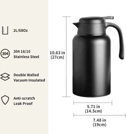Fiole à Vide Noire 2L En Acier Inoxydable 304 à Double Paroi Isolée Sous Vide Cafetière Thermos à Café, Pillage De Café, Pot D'isolation De Jus/lait/thé 14 Fiole à Vide Noire 2L En Acier Inoxydable 304 à Double Paroi Isolée Sous Vide Cafetière Thermos à Café, Pillage De Café, Pot D'isolation De Jus/lait/thé -Dégustation Délicate 1136x1200 4