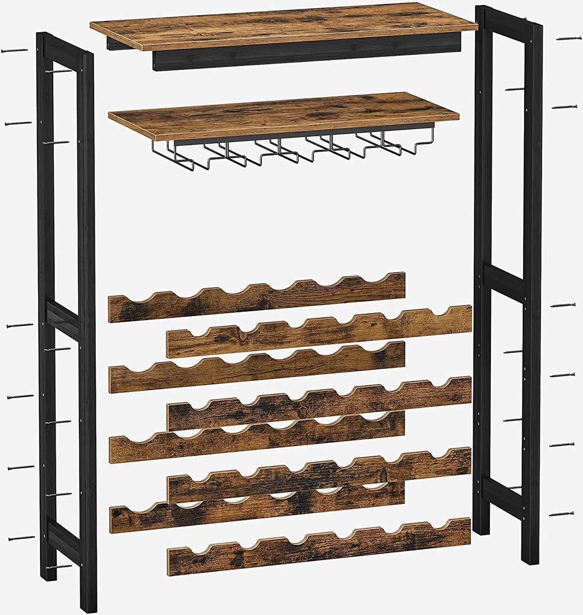 Nancy's Plaisance Casier à Vin Avec Porte-Verres - Porte-Vin - Porte-Bouteilles - Debout - Industriel - Marron Et Zwart - 66 X 30 X 100 Cm 10 Nancy's Plaisance Casier à Vin Avec Porte-Verres - Porte-Vin - Porte-Bouteilles - Debout - Industriel - Marron Et Zwart - 66 X 30 X 100 Cm – Image 8