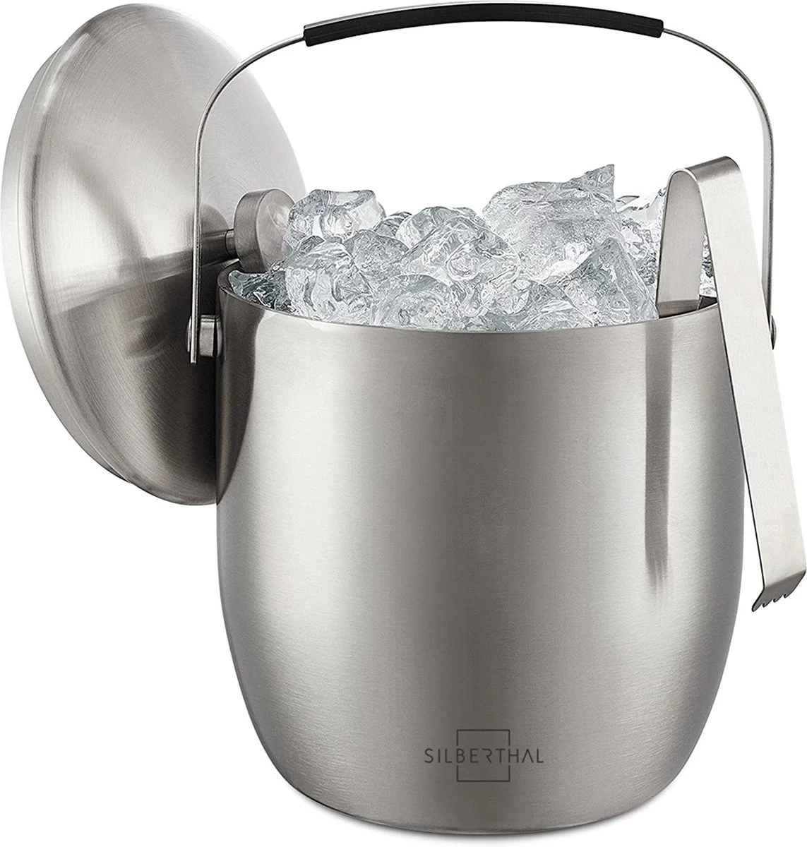 SILBERTHAL Grand Seau à Glace 3 Litres Avec Couvercle Et Pince - Inox - Double Paroi Isotherme - Bac à Glaçons