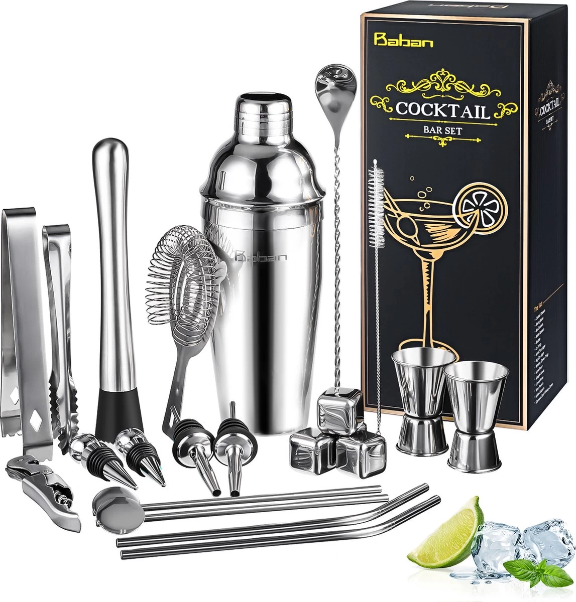 Set Shaker à Cocktail Acier Inoxydable - 22 Pièces - Argent 3 Set Shaker à Cocktail Acier Inoxydable - 22 Pièces - Argent