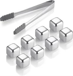 FLOKOO Whisky Stones Set (8 Pièces) Incl. - Pierres Whisky Les Tenailles - Luxe Coffret Cadeau Homme - Femme Cubes De Glace Réutilisables - Icecubes Avec Des Pinces 8 Pièces