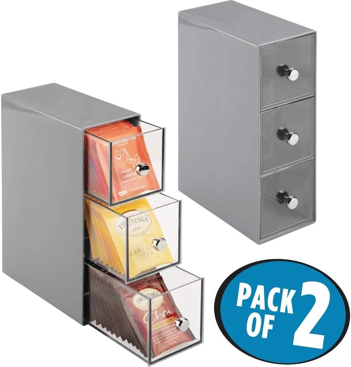 Boîte à Thé - Commode/boîte De Rangement/organisateur - Pour La Cuisine - Pour Différents Types De Sachets De Thé, Dosettes De Café, édulcorants Et Plus - Pratique/résistant - Gris/transparent - Emballé Par 2 Pièces 4 Boîte à Thé - Commode/boîte De Rangement/organisateur - Pour La Cuisine - Pour Différents Types De Sachets De Thé, Dosettes De Café, édulcorants Et Plus - Pratique/résistant - Gris/transparent - Emballé Par 2 Pièces – Image 2