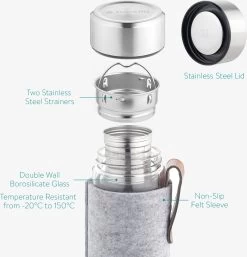 Bouteille à Thé En Verre Navaris Avec Filtre - 500 Ml - Bouteille D'eau En Verre - Gourde à Double Paroi - Bouteille Avec Bouchon, Infuseur à Thé Et Couvercle -Dégustation Délicate 1155x1200 4