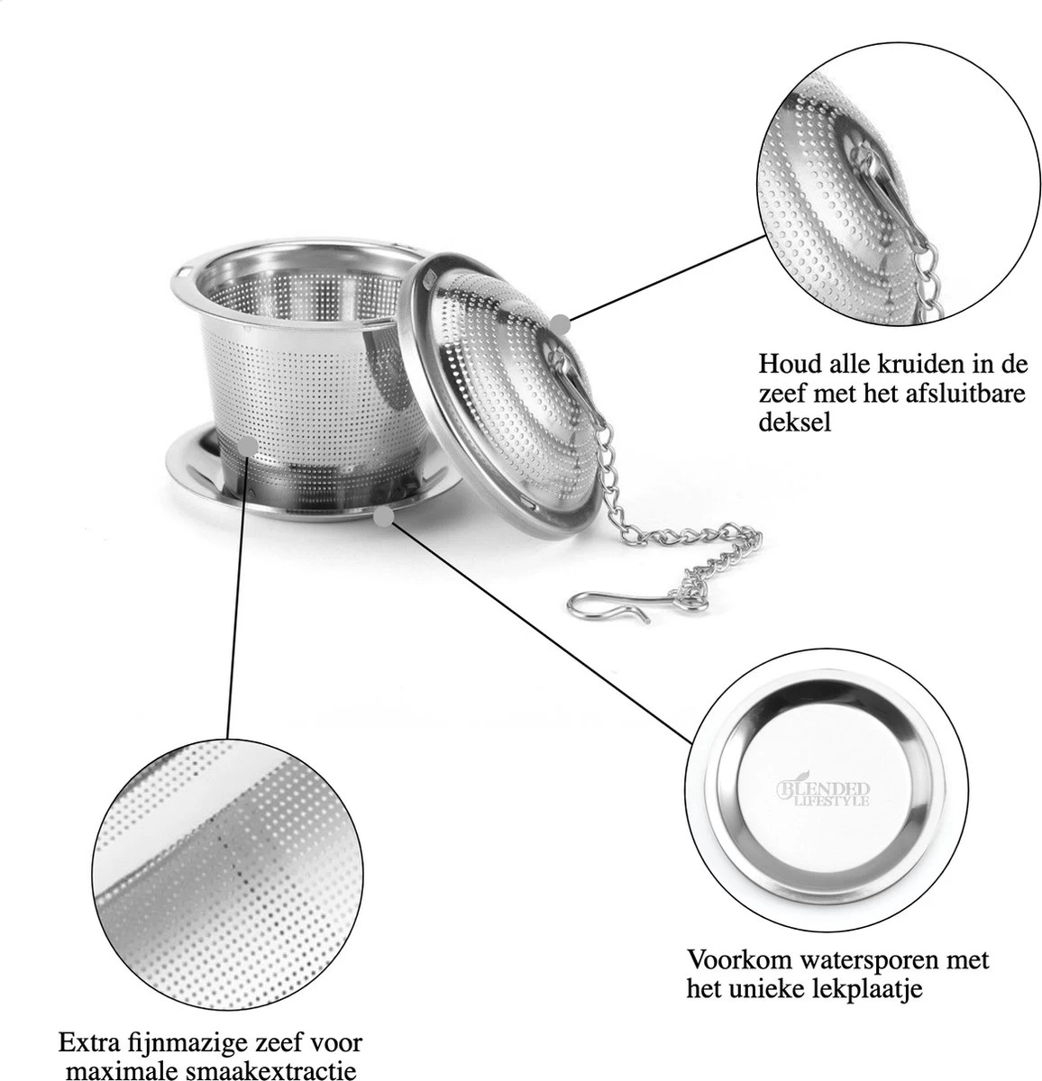 Bulbe D'herbes Pour Passoire à Thé Blended Style De Vie® - Set De 2 - Comprenant Une Assiette D'égouttage Et Un Presse-épices 8 Bulbe D'herbes Pour Passoire à Thé Blended Style De Vie® - Set De 2 - Comprenant Une Assiette D'égouttage Et Un Presse-épices – Image 6