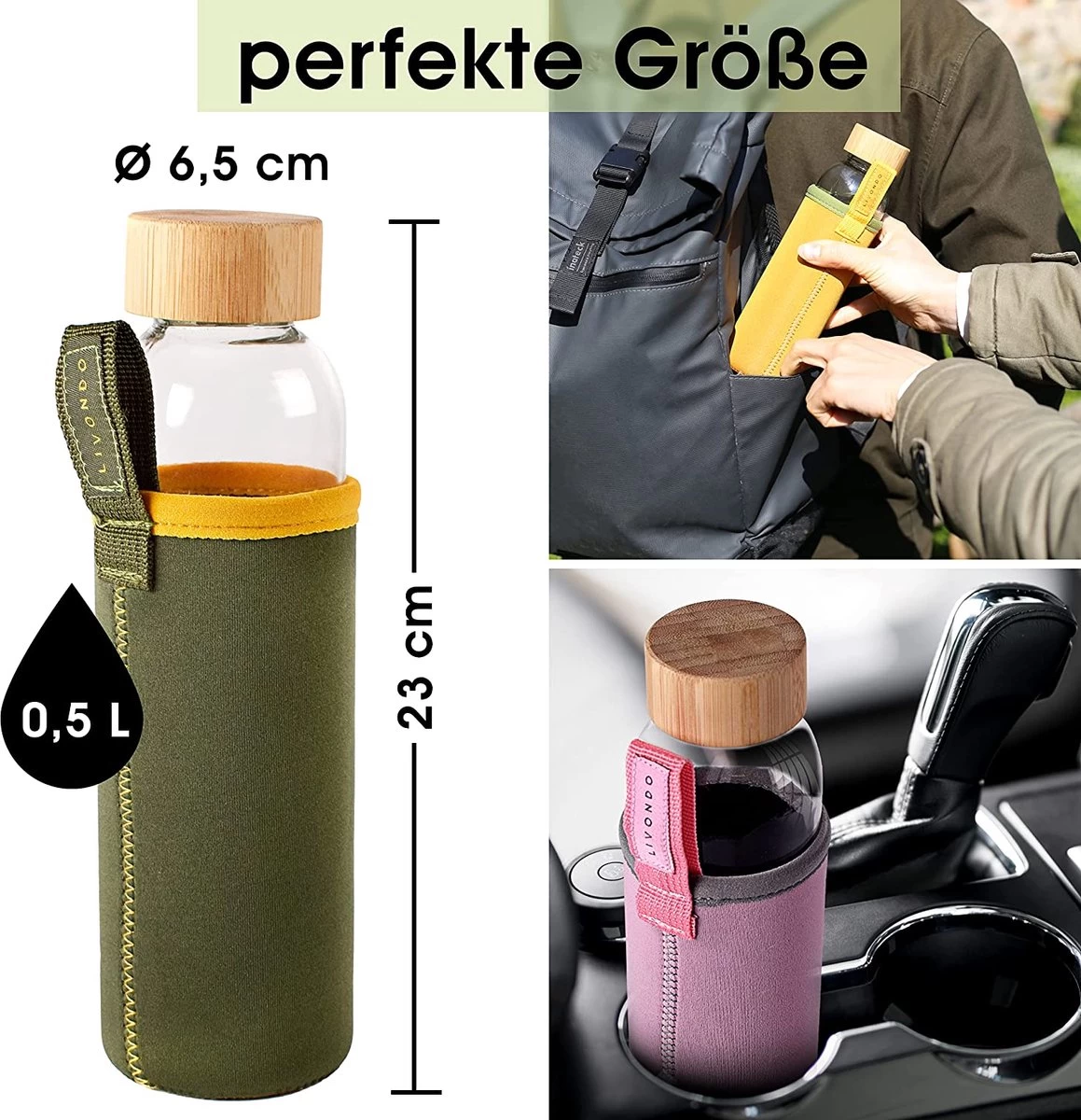 LIVONDO Gourde En Verre, 0 Litre, Avec Couvercle En Bambou Et Housse De Protection En Néoprène, Testée Pour Les Substances Nocives, Va Au Lave-vaisselle, étanche, écologique, City Ulitmate Gris 4 LIVONDO Gourde En Verre, 0 Litre, Avec Couvercle En Bambou Et Housse De Protection En Néoprène, Testée Pour Les Substances Nocives, Va Au Lave-vaisselle, étanche, écologique, City Ulitmate Gris – Image 2