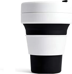 Framehack - Gobelet à Boisson Durable à Go - 470 Ml - Tasse à Café Et à Thé Réutilisable - Gobelet Pliable De Premium Supérieure - Pour Chaud Et Froid - Zwart/ Wit
