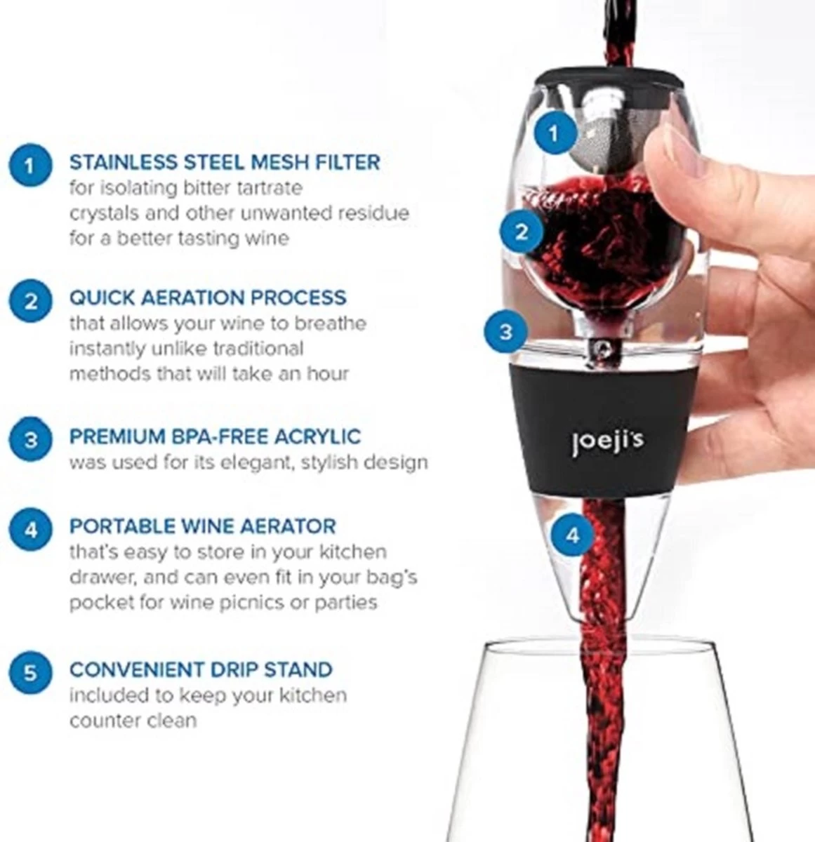 Aérateur Vin Bec Verseur En Acrylique - Carafe A Carafe élégante Avec Support Anti-goutte - Decanteur A Vin Instantané Pour Toute Amertume Et Oxygéner Le Vin En Quelques Secondes. 5 Aérateur Vin Bec Verseur En Acrylique - Carafe A Carafe élégante Avec Support Anti-goutte - Decanteur A Vin Instantané Pour Toute Amertume Et Oxygéner Le Vin En Quelques Secondes. – Image 3