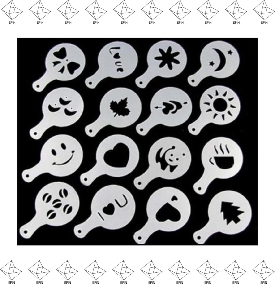 Epin 3D - Gabarit Cappuccino - Set Barista Réutilisable - Gabarits Cacao - 16 Pcs 3 Epin 3D - Gabarit Cappuccino - Set Barista Réutilisable - Gabarits Cacao - 16 Pcs