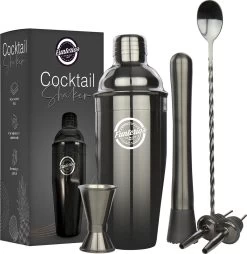 Set Shaker à Cocktail Avec Tasse à Mesurer - 6 Pièces - 750 ML - Avec Tamper - Acier Inoxydable - Zwart