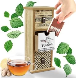 Boîte à Thé Sachet à Thé Moderne En Bois De Style Boho Pour Ranger Et Servir Avec Des Tiroirs Amovibles Boîte à Thé Décorative Polyvalente Faite à La Main