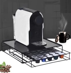Melili Porte-Capsules Avec Tiroir-Suppholder- Tasses à Café -Acier Inoxydable - Porte-Gobelets Pour 40 - Zwart