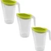 3x Pichets à Eau / Pichets à Jus Avec Couvercle Vert 1, 75 Litres 13 X 22 Cm En Plastique - Pichets De Taille Compacte Qui Rentrent Dans La Porte Du Réfrigérateur - Pichets à Jus / Pichets à Eau / Pichets / Pichets De Limonade