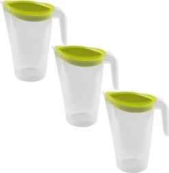 3x Pichets à Eau / Pichets à Jus Avec Couvercle Vert 1, 75 Litres 13 X 22 Cm En Plastique - Pichets De Taille Compacte Qui Rentrent Dans La Porte Du Réfrigérateur - Pichets à Jus / Pichets à Eau / Pichets / Pichets De Limonade