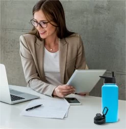 Bouteille Thermos - Blue Aqua - 1 Litre - Bouchon Extra Avec Paille Et Bec Verseur - Bouteille D'eau Avec Paille - Bouteille Isotherme - Sans BPA - Étanche -Dégustation Délicate 1176x1200 12