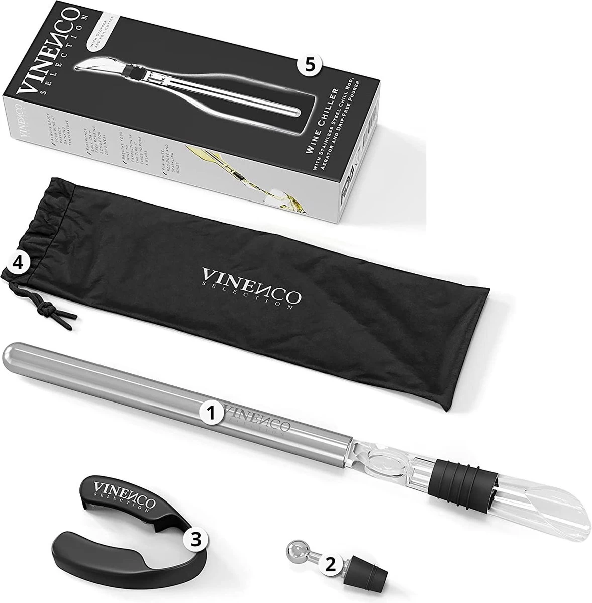 Vinenco - Refroidisseur à Vin - Refroidisseur De Bouteille - Ventilateur De Décantation - Bec Verseur 4 Vinenco - Refroidisseur à Vin - Refroidisseur De Bouteille - Ventilateur De Décantation - Bec Verseur – Image 2