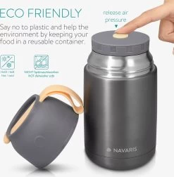 Navaris Thermos Inox 650ml - Gobelet Alimentaire Nomade - Gobelet Chauffant Pour Aliments Chauds Et Froids - Isotherme Et étanche - Gris Foncé -Dégustation Délicate 1178x1200 7